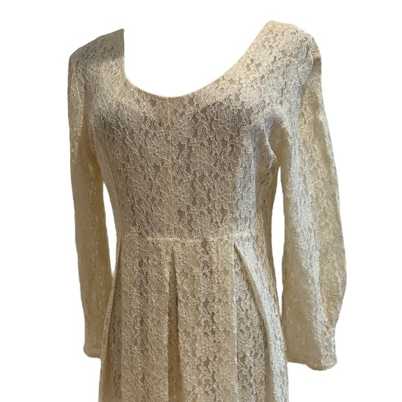 80s FLORAL LACE TUNIC DRESS COQUETTE GIRL  EMPIRE BODICE W PLEATED SKIRT 10 - Picture 5 of 10